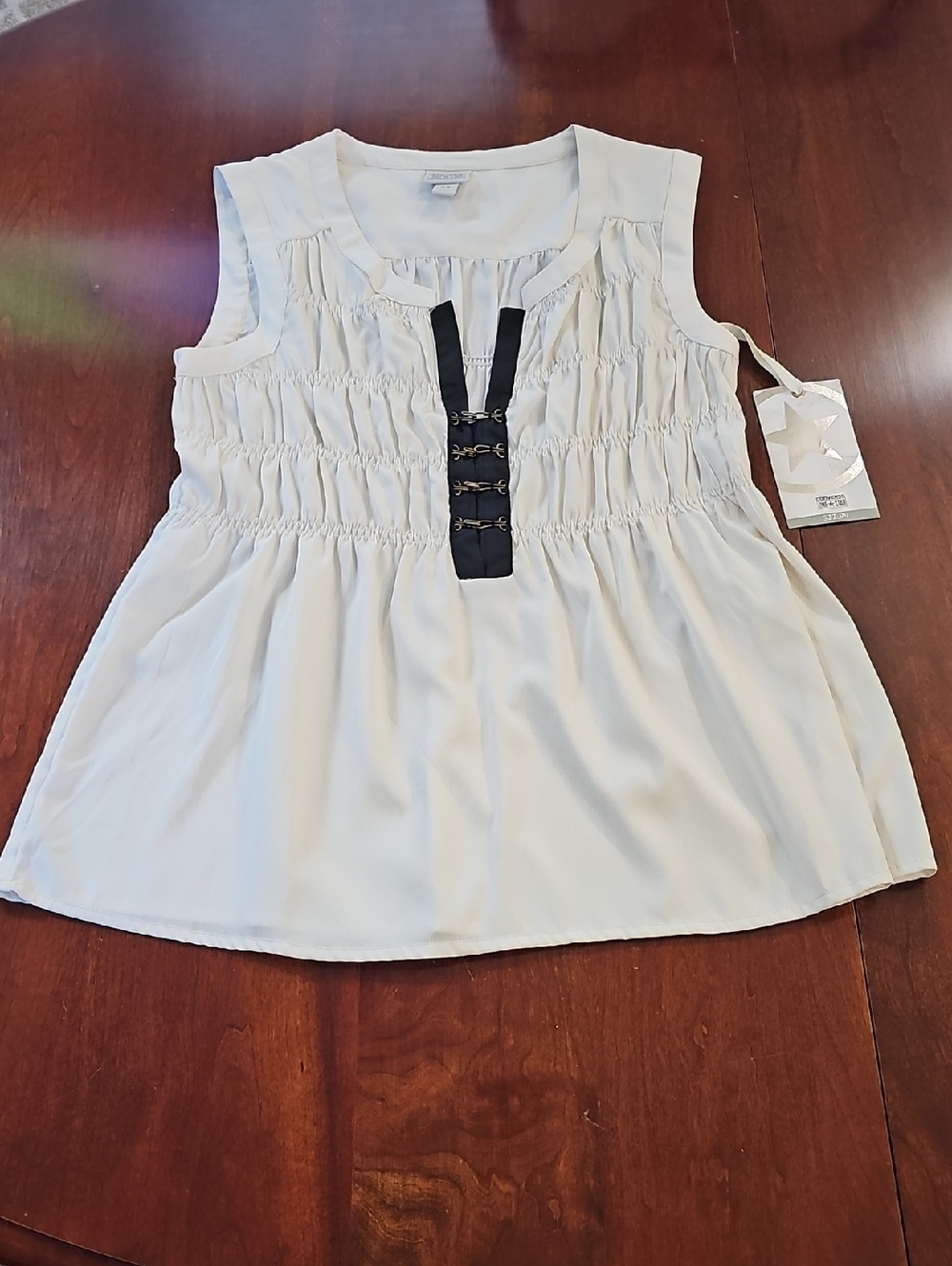 Converse Cream Sleeveless Smocked Top with Black Placket